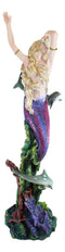 Ebros Large Nouveau Nautical Iris Tail Mermaid Swimming W/  Dolphins Statue 27"H