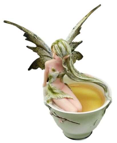 Ebros Amy Brown Teacup Matcha Green Tea Fairy In Teacup Figurine Faerie Garden 6"H