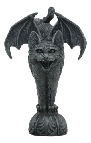 Bizarre Gothic Bat Winged Vampire Cat Gargoyle Statue 7"H Stoic Feline Guardian
