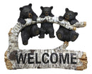 Ebros Large Rustic 3 Black Bears Dangling On Sycamore Tree Branches Welcome Sign Hanging Wall Mounted Decor Plaque 15.5" Long Western Cabin Lodge 3D Art Sculpture Bear Figurine