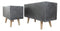 Set of 2 Contemporary Gray Fiber Clay Rectangular Planters Pots With Wooden Feet