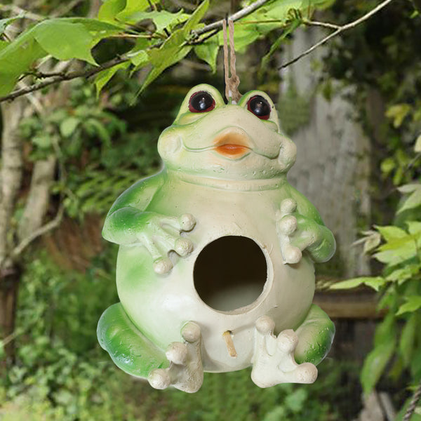 Whimsical Jumbo Fat Frog Toad Birdhouse Bird Feeder House Branch