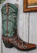 Ebros Rustic Western Teal Faux Tooled Leather W/ Nailheads Cowgirl Boot Decor