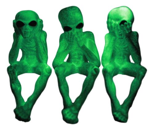 Glow In The Dark See Hear Speak No Evil Alien Shelf Sitters Set Of 3 Figurines