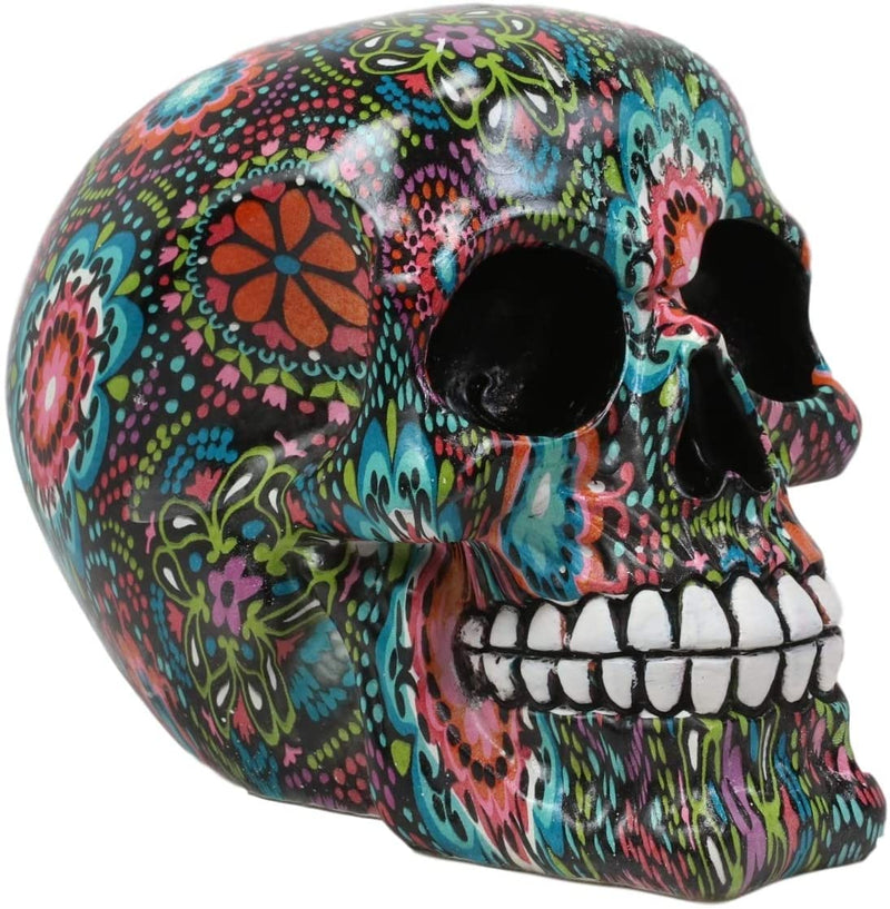 Ebros Day Of The Dead Color Beads And Floral Tattoo Sugar Cranium Skull Statue