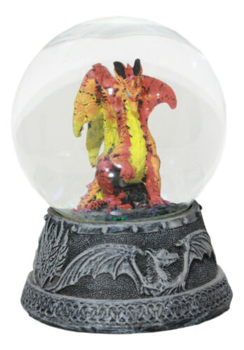 Small Mythical Fire Lava Volcanic Hyperion Dragon Glitter Water Globe Figurine