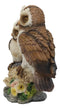 Romantic 2 Great Horned Owl Couple On Tree Stump Statue 6.25"H Valentines Owls