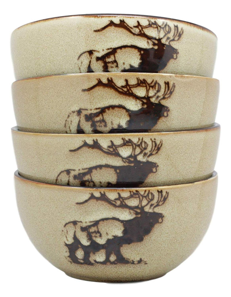 Ebros Pack Of 4 Rustic Emperor Giant Stag Elk Deer Bowl Set 16 Ounces 5"D