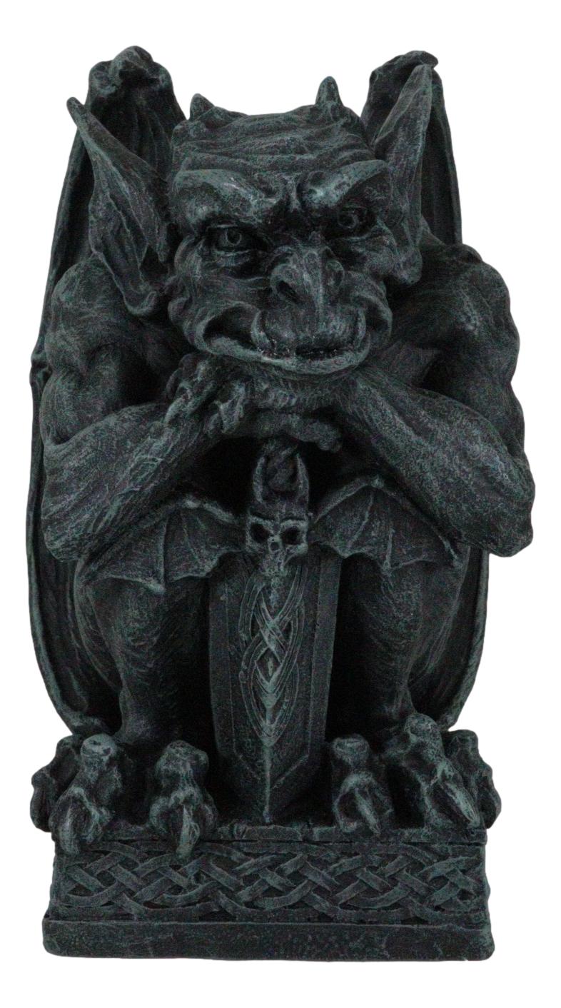 Ebros Stoic Warrior Notre Dame Gargoyle Holding Gothic Bat Sword Figurine 6.5"H