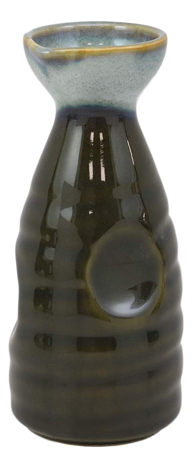 Glazed Ceramic Pottery Heaven Earth Japanese Sake Tokkuri Flask And 3 Cups Set