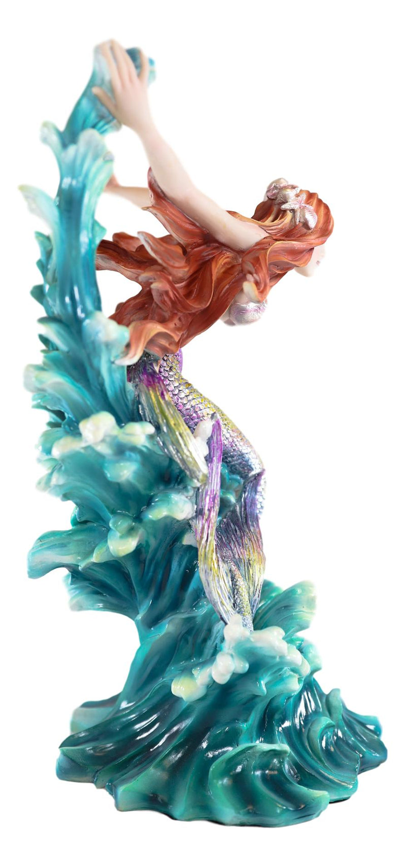 Ebros Large Nouveau Nautical Iris Tail Mermaid Surfing Ocean Waves Statue 17"H