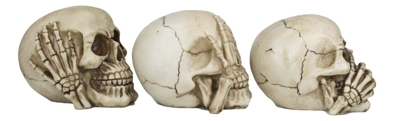Graveyard Humor Gothic See Hear Speak No Evil Grinning Skulls Figurine Set Of 3