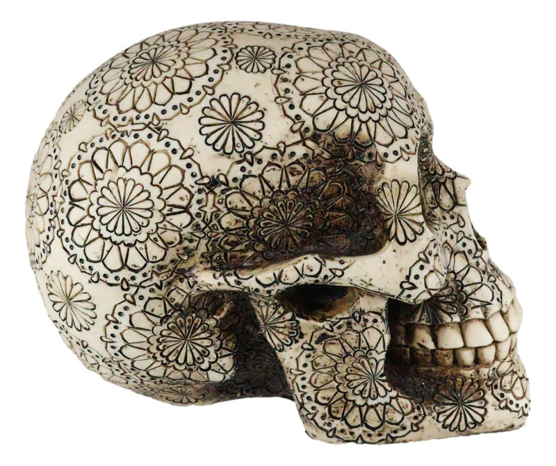 Ebros 8"Long Large Floral Gothic Tattoo Human Skull Decorative Figurine