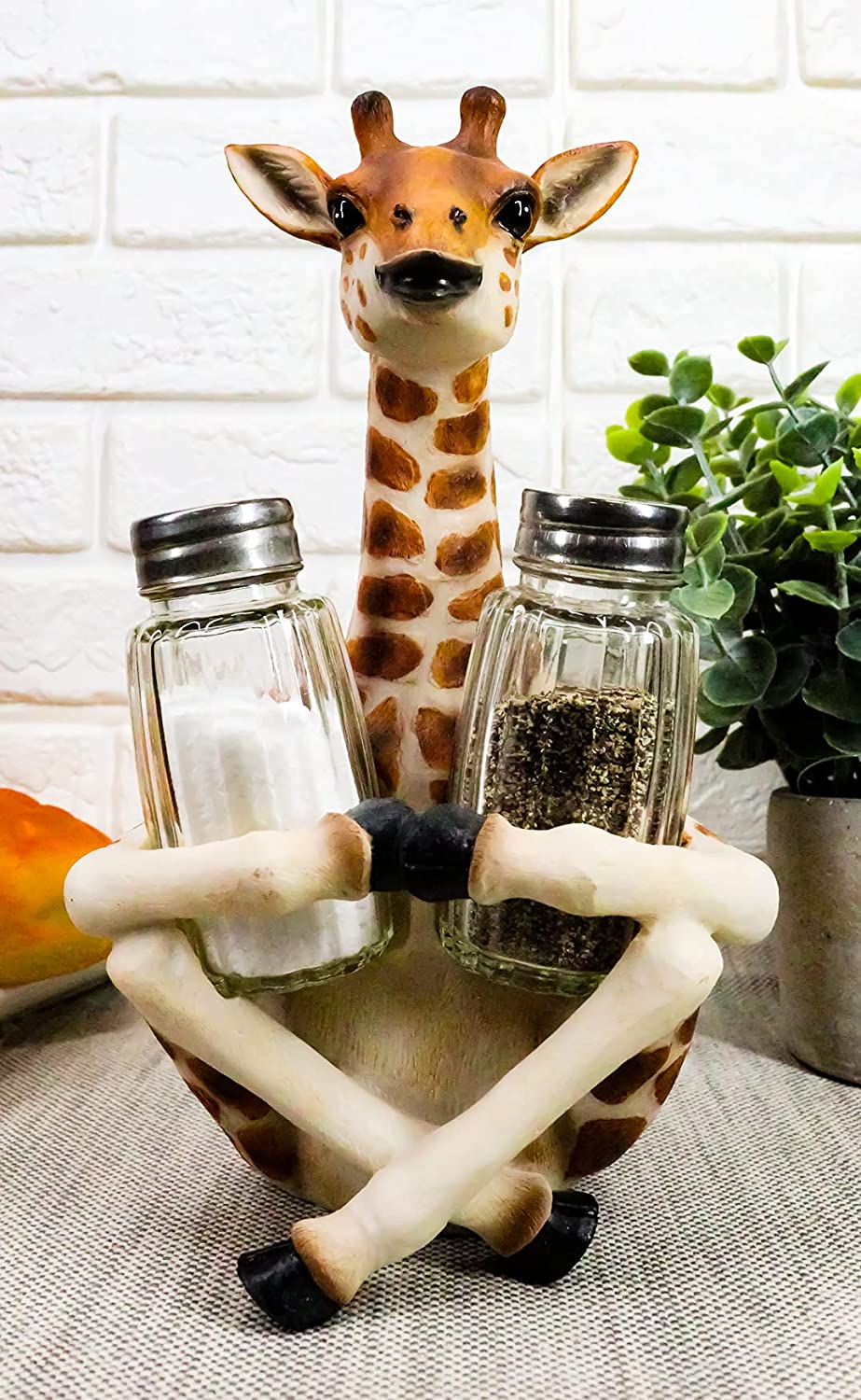 Safari Giraffe Wine Bottle and Salt and Pepper Shakers Holder Kitchen Figurine - Ebros Gift