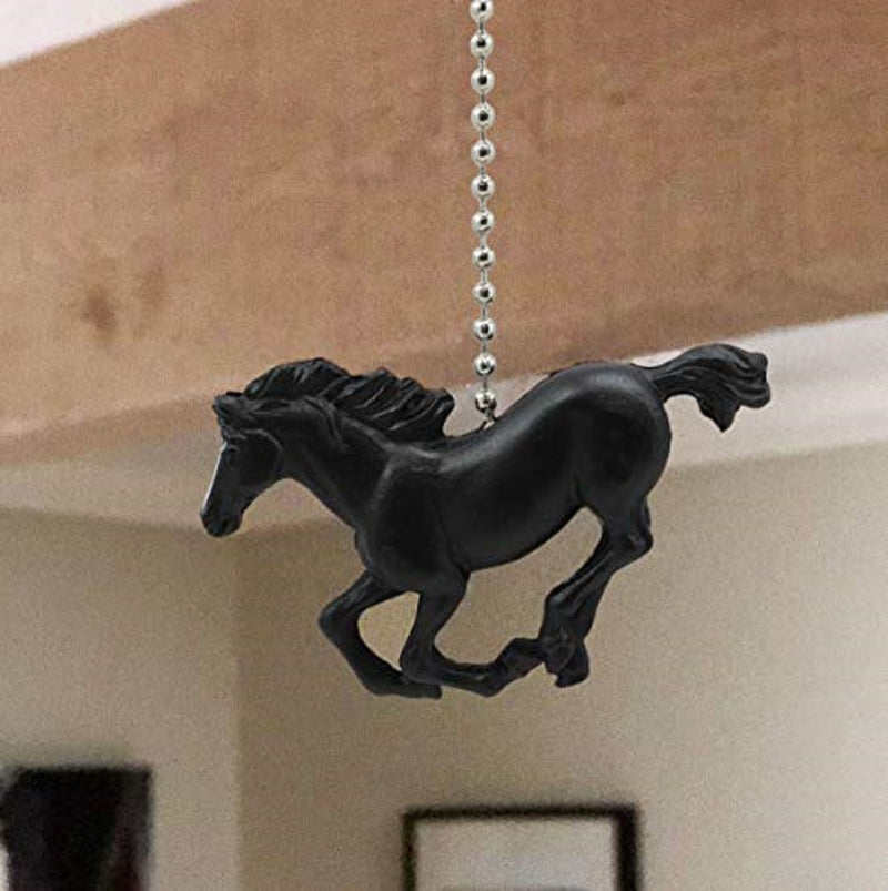 Ceiling Fan Metal Pull Chain With Black Equestrian Galloping Horse Handle Knob