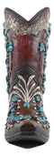 Rustic Western Turquoise Rocks Cross Scroll Art Flower Vase Planter Cowboy Boot