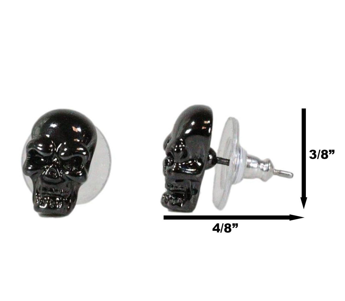 Ghastly Gothic Evil Grinning Skulls Gunmetal Stud Earrings Metal Pewter Alloy