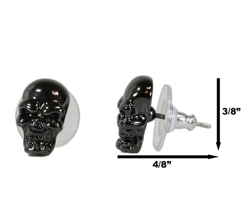 Ghastly Gothic Evil Grinning Skulls Gunmetal Stud Earrings Metal Pewter Alloy