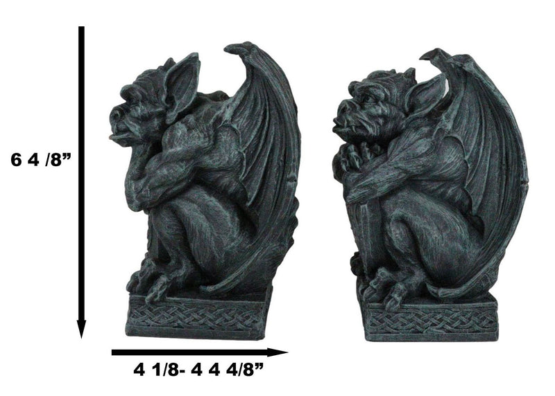 Set of 2 Notre Dame Gothic Guardian Gargoyles With Bat Sword & Shield Figurines