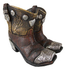Ebros Rustic Western Cowboy Cowgirl Gold Tone Floral Boots Decorative Vase Pen Holder
