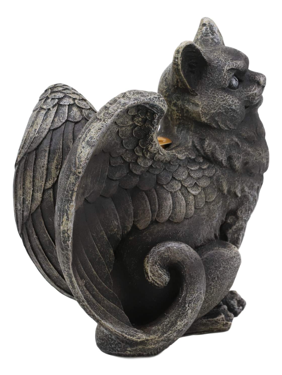 Gothic Notre Dame Angel Wings Cat Gargoyle Right Facing Candle Holder Statue 5"H - Ebros Gift