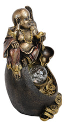 Happy Buddha Hotei Seated On Wine Gourd Backflow Incense Burner LED Light Statue