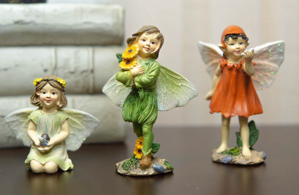 Colorful Gardening Sunflower Girl Fairies Set of 3 Fairy Garden Mini Figurines - Ebros Gift