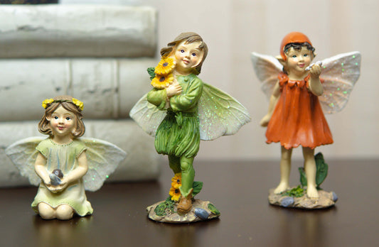 Colorful Gardening Sunflower Girl Fairies Set of 3 Fairy Garden Mini Figurines - Ebros Gift
