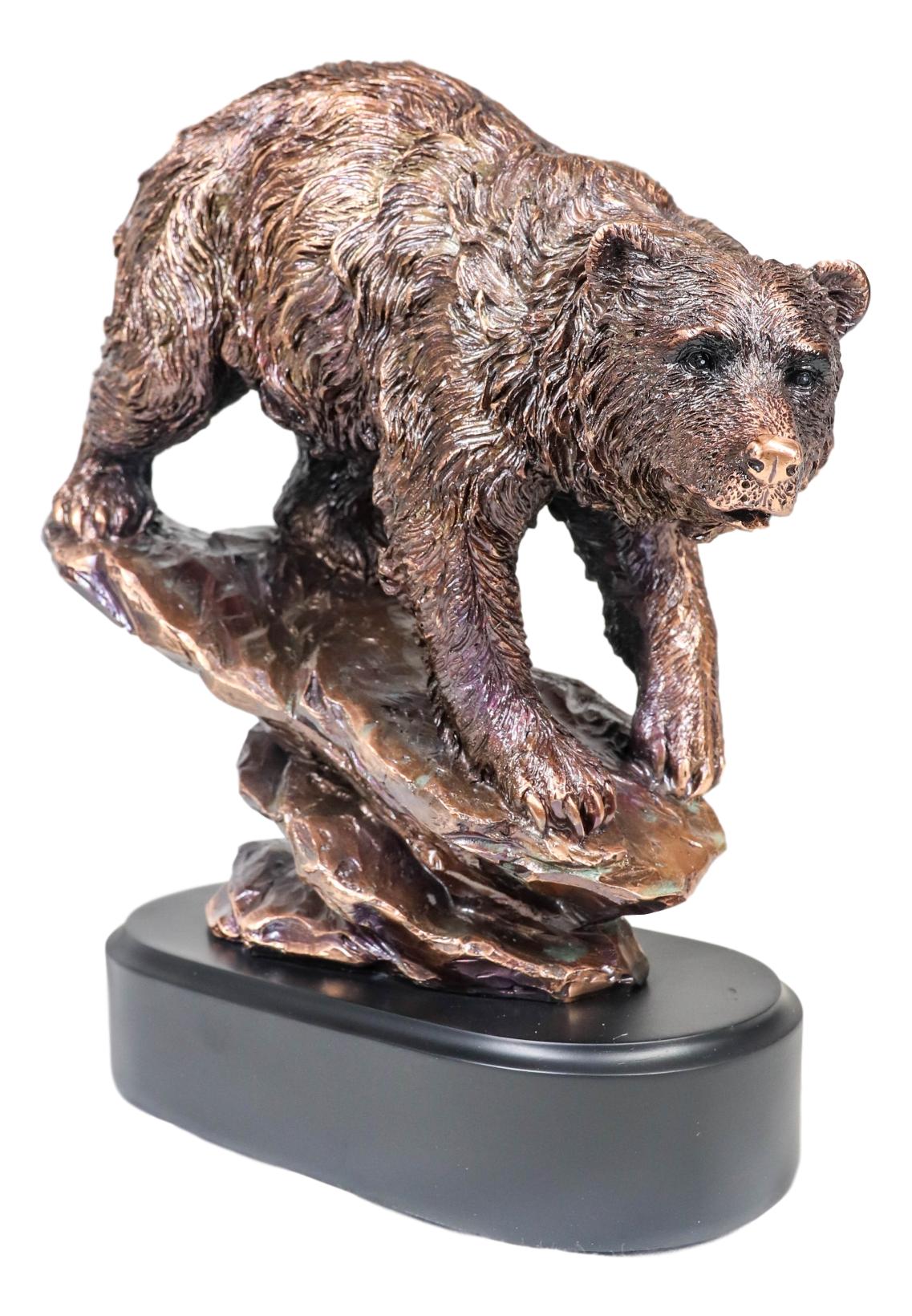 Wildlife Large Grizzly Bear Going Down Hill Bronze Electroplated Resin Figurine - Ebros Gift