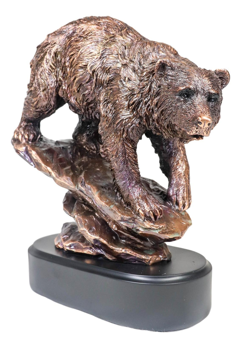 Wildlife Large Grizzly Bear Going Down Hill Bronze Electroplated Resin Figurine