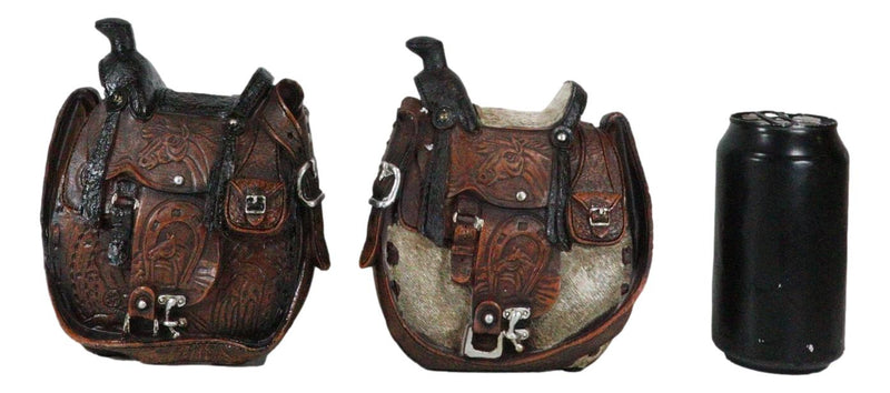Set Of 2 Rustic Western Cowboy Horse Saddle Money Coin Savings Piggy Banks