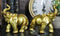 Feng Shui Gold Patina Elephant Left And Right Pair Figurines With Trunks Up