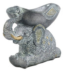 Ebros Grey Mosaic Design Elephant Laying Down With Trunk Up Holding Bowl Decor