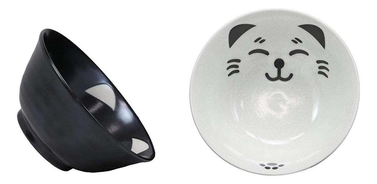 Ebros Made In Japan Black And White Lucky Meow Cats Bowl Set of 2 With Chopstick