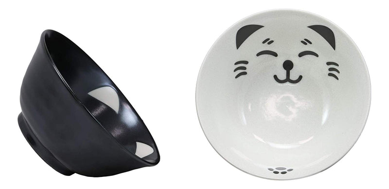 Ebros Made In Japan Black And White Lucky Meow Cats Bowl Set of 2 With Chopstick