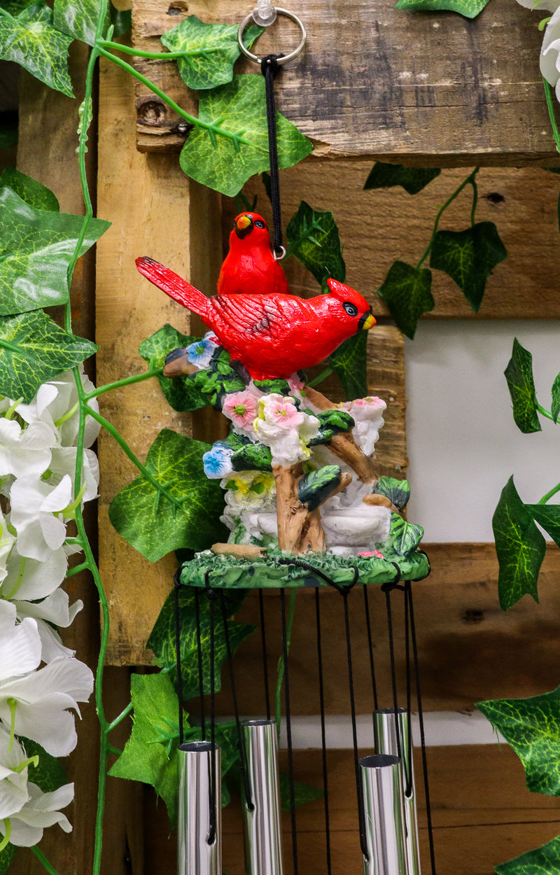 Ebros Red Crest Cardinal Birds Lovers Couple Wind Chime Patio Garden Decor 21" L