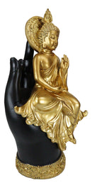 Feng Shui Golden Fire Buddha Gautama Meditating On Black Mudra Hand Figurine
