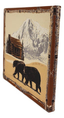 Rustic Western Black Bears By Mountain Cabin Wood Frame Canvas Wall Art 19"X15"