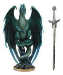 Ebros Ram Skull Blade Ruth Thompson Green Dragon Statue with Dragon Letter Opener Blade 10" Tall Dragon Blade Series Collection Mythical Fantasy Decor Sculpture