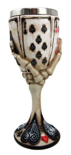 Skeleton Dead Man's Hand Poker Skull Goblet 8" Tall Cup Inner Stainless Steel