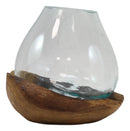 Balinese Handicraft Natural Driftwood With Fitted Hand Blown Glass Bowl 8.5"H