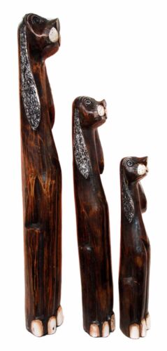 Balinese Wood Handicraft 3 Feet Large Silvered Ears Canine Hound Dog Set Statue
