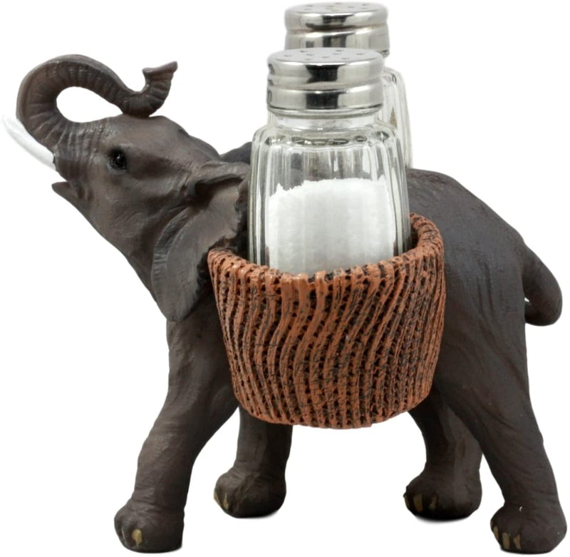Ebros Savanna Calls Trumpeting Elephant Glass Salt And Pepper Shakers Holder Set