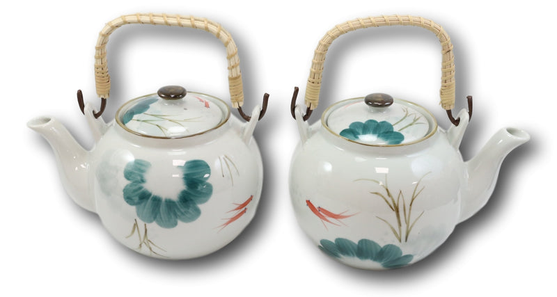 Set Of 2 Feng Shui Yin Yang Koi Fish Pair In Pond Ceramic Tea Pot 38oz Teapots