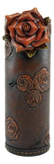 Vintage Western Blooming Floral Red Roses Faux Tooled Leather Flower Tube Vase
