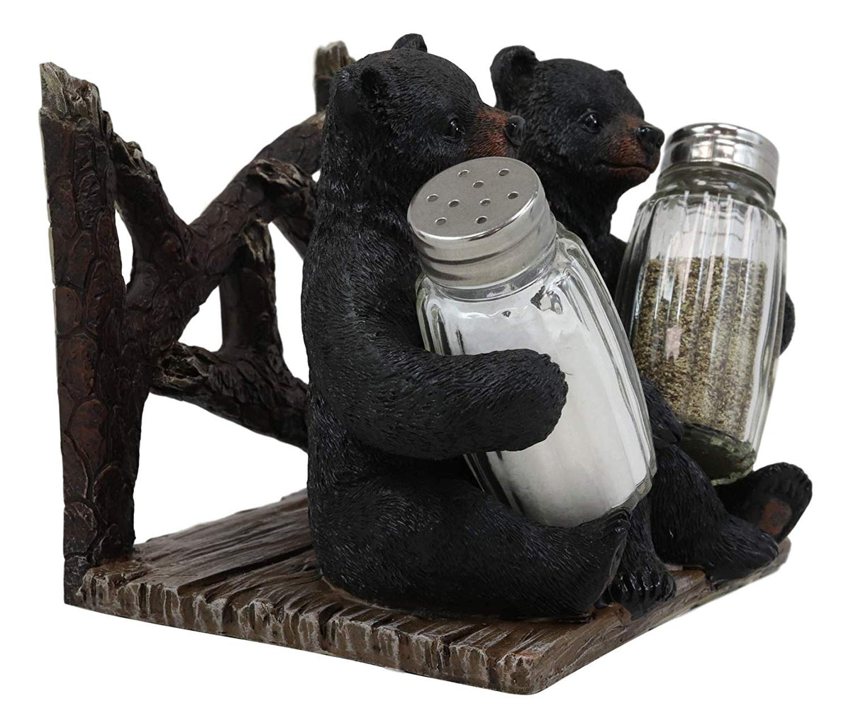 Ebros 6.25" W 2 Black Bear Cubs Sitting Napkin Holder & Salt Pepper Shakers - Ebros Gift