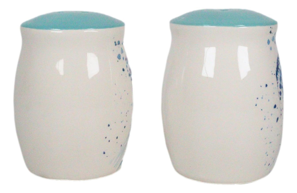 Nautical Blue Sea Jellyfish Splashing Bubbles Ceramic Salt Pepper Shakers Set