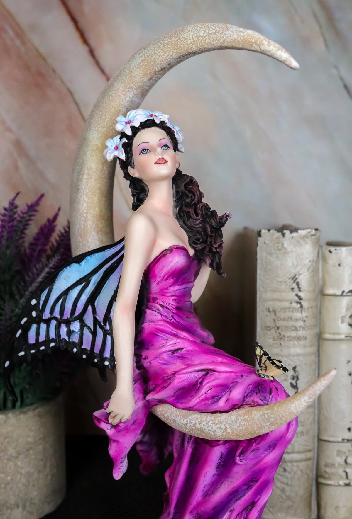 Large Amethyst Moon Celestial Butterfly Fairy Statue 11"Tall By Nene Thomas