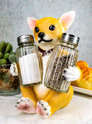 Ebros Teacup Tan Chihuahua Puppy Salt And Pepper Shakers Holder Figurine Set 6.25"H