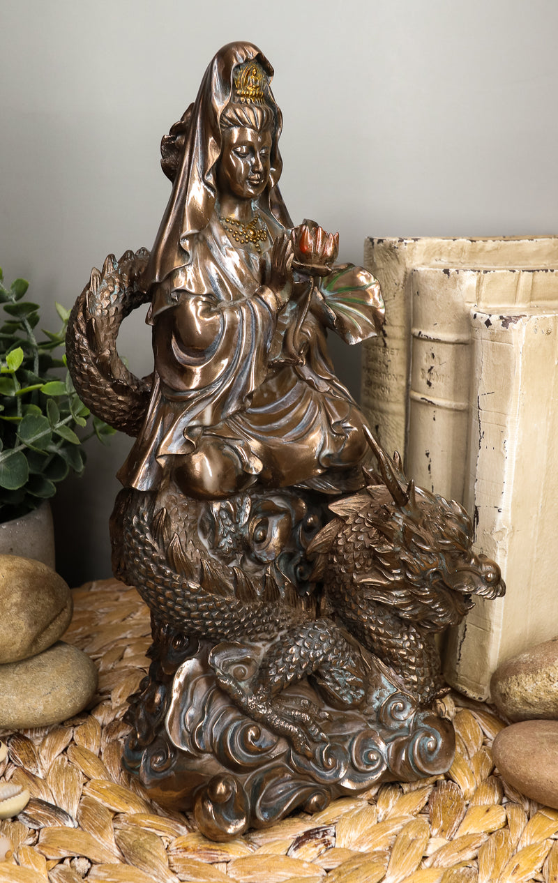 Ebros Avalokiteśvara Meditating Buddha Kwan Yin Kuan Yin On Dragon Statue 11"H